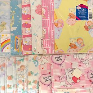12 Vintage Forget Me Not Baby Shower Boy Girl Gift Wrap Sheets Sealed